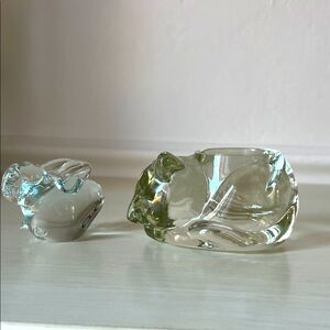 Glass Cat napping and rabbit figurines